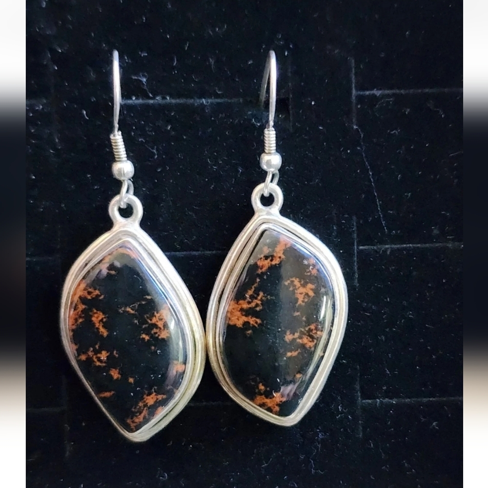 Vintage Sterling Silver/Mahogany Obsidian Drop/DangleEarrings Marked/Tested+